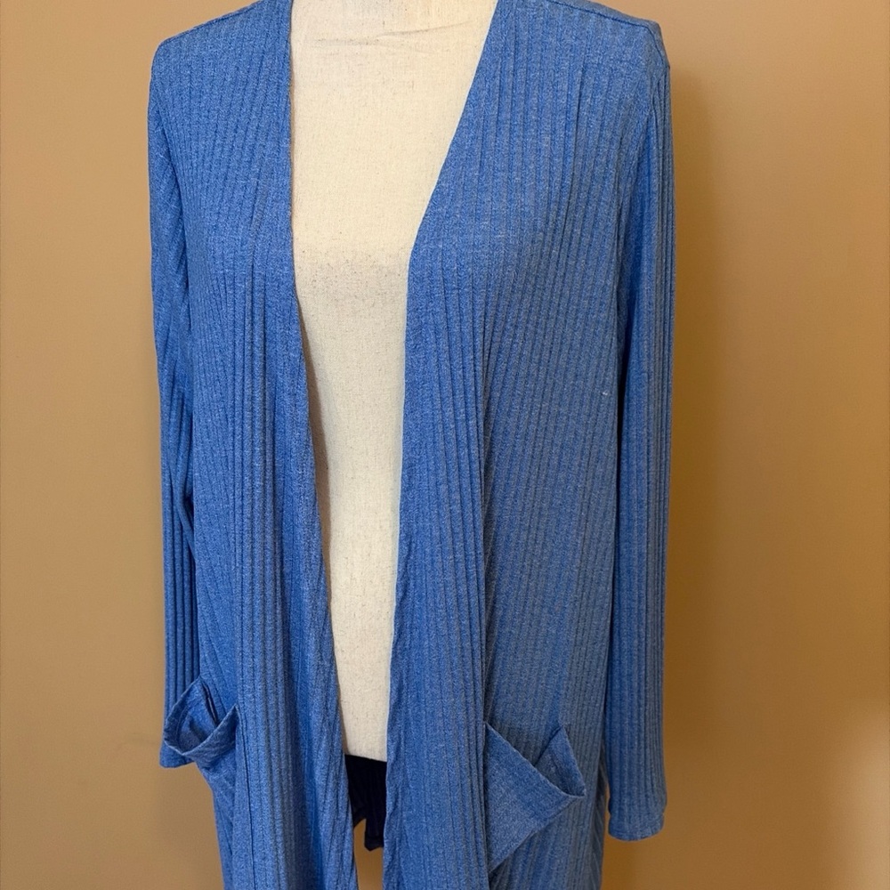 Lularoe Sarah - Solid Blue Ribbed Duster Cardigan… - image 2